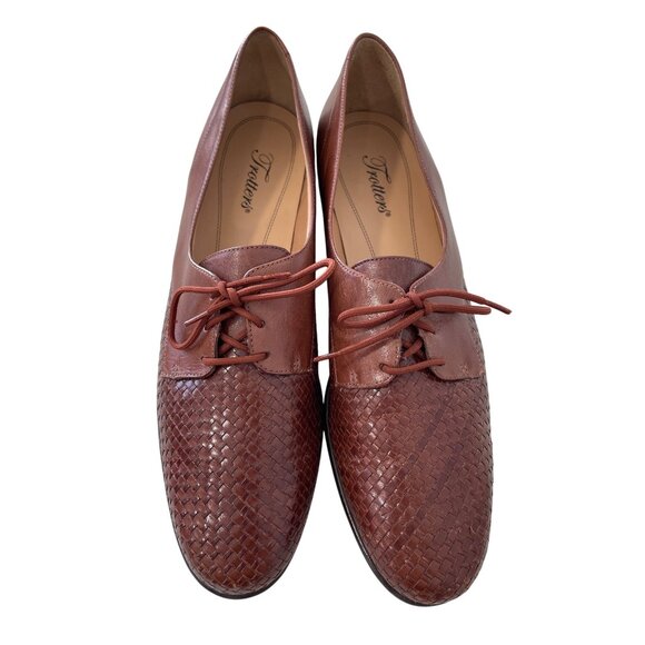 Trotters Oxfords Size 12 Narrow Woven Leather Brown Lace Up Comfortable Formal - Picture 2 of 10
